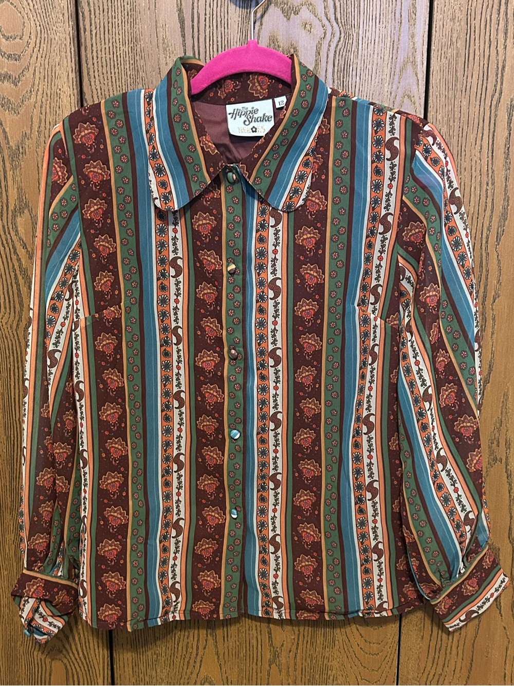 Hippie Shake-Floral Stripe Sheer Blouse